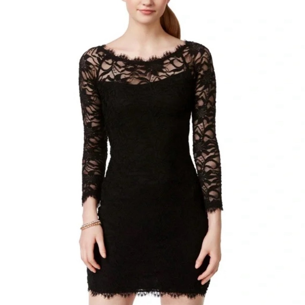 JUMP JUNIOR'S Lace Body-Con Special Occasion Dress Black Sheath n Lace Sz XL